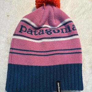Patagonia Kids' Pink and Navy Striped Beanie